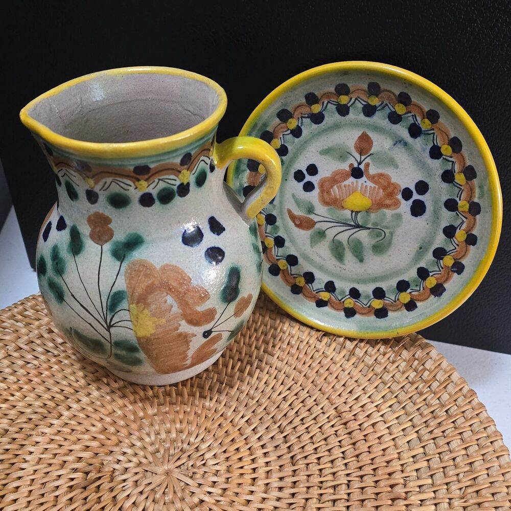 Vintage La Corona Talavera Pottery Pitcher and Plate
